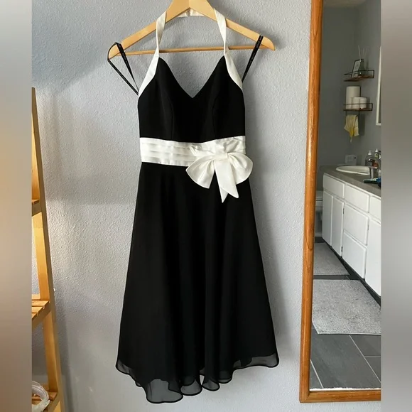 Alfred Angelo Dresses | Halter Neck Black Dress With White Details And Ribbon. Size 2. Used Once. | Color: Black | Size: 2 | Zeta_Nicole's Closet Alfred Angelo Dresses | Halter Neck Black Dress With White Details And Ribbon. Size 2. Used Once. | Color: Black | Size: 2 | Zeta_Nicole's Closet